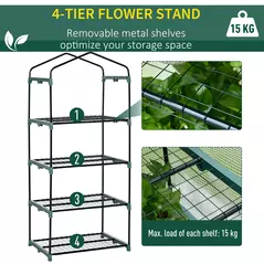 Outsunny 4 Tiers Mini Portable Greenhouse Compact Plant Grow Shed Metal Frame PE Cover 160H x 70L x 50Wcm - 4