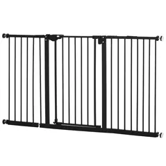 PawHut Adjustable Safety Gate w/ Three Extensions, Four Adjustable Screws, Black - 1