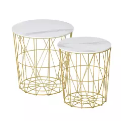 HOMCOM Set of 2 Nesting Side Tables with Storage, Round End Tables Coffee Tables with Steel Frame and Removable Round Top, for Living Room, bedroom, office, White - 1