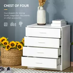 HOMCOM Chest of Drawers, 4 Drawers Storage Cabinet with Metal Rails, Anti-Tip for Playroom, Nursery Room, Hallway, etc - 4