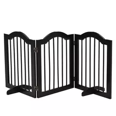 PawHut Freestanding Pet Gate Wooden Dog Gate with Support Feet Foldable Pet Fence Safety Barrier for the House Doorway Stairs Black - 1