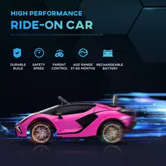 HOMCOM Lamborghini Sian Licensed 12V Electric Car for Kids 2 Motors Toy Car with Remote Control Music Lights MP3 for 3-5 Years Pink - 4