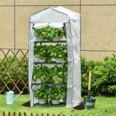 Outsunny 4 Tiers Mini Portable Greenhouse Compact Plant Grow Shed Metal Frame PE Cover 160H x 70L x 50Wcm - 2