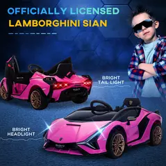 HOMCOM Lamborghini Sian Licensed 12V Electric Car for Kids 2 Motors Toy Car with Remote Control Music Lights MP3 for 3-5 Years Pink - 6