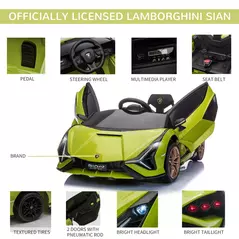 HOMCOM Lamborghini Sian Licensed 12V Electric Car for Kids 2 Motors Toy Car with Remote Control Music Lights MP3 for 3-5 Years Green - 7