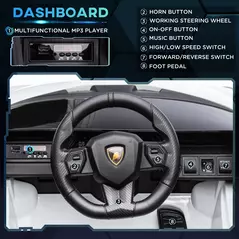 HOMCOM Lamborghini Sian Licensed 12V Electric Car for Kids 2 Motors Toy Car with Remote Control Music Lights MP3 for 3-5 Years White - 5