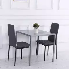 HOMCOM Modern Square Dining Table for 2-4 People, with Glass Top & Metal Legs for Dining Room, Living Room, Grey - 2