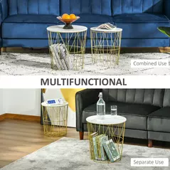 HOMCOM Set of 2 Nesting Side Tables with Storage, Round End Tables Coffee Tables with Steel Frame and Removable Round Top, for Living Room, bedroom, office, White - 6