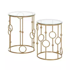 HOMCOM Nesting Round Coffee Table Set of 2 - Gold Tone - 1