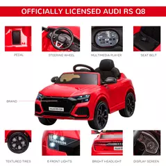 HOMCOM Audi RS Q8 Licensed Electric Car for Kids, 6V Kids' Electric Ride on with Remote Control, 7Ah Big Battery, Lights Bluetooth, Music USB, for 3-5 Years Old, Red - 7