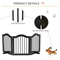 PawHut Freestanding Pet Gate Wooden Dog Gate with Support Feet Foldable Pet Fence Safety Barrier for the House Doorway Stairs Black - 6