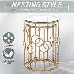 HOMCOM Nesting Round Coffee Table Set of 2 - Gold Tone - 5
