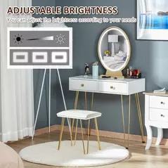 HOMCOM Dressing Table with LED Mirror and Cushioned Stool, Vanity Desk with Acrylic Lipstick Holder and 2 Drawers, Makeup Table for Bedroom, White - 4