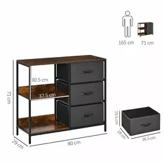HOMCOM Chest of Drawers Storage  Dresser Cabinet Organizer with 3 Fabric Drawers and 2 Display Shelves for Living Room, Bedroom, Hallway, Black - 3