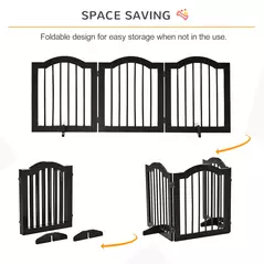 PawHut Freestanding Pet Gate Wooden Dog Gate with Support Feet Foldable Pet Fence Safety Barrier for the House Doorway Stairs Black - 5