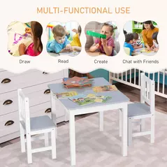 HOMCOM Kids Table and Chair Set 3 Pieces Toddler Preschoolers Desk with 2 Chairs for Indoor Study Rest Snack Time Grey - 4