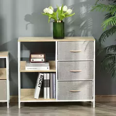 HOMCOM Chest of Drawers Storage  Dresser Cabinet Organizer with 3 Fabric Drawers and 2 Display Shelves for Living Room, Bedroom, Hallway, Beige - 2