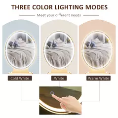 HOMCOM Dressing Table with LED Mirror and Cushioned Stool, Vanity Desk with Acrylic Lipstick Holder and 2 Drawers, Makeup Table for Bedroom, White - 5