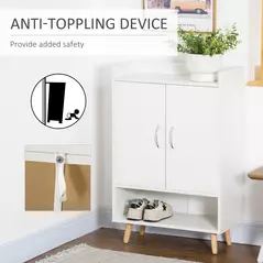 HOMCOM Modern Shoe Cabinet Storage Organizer with Doors and Shelves for Hallway & Entryway, 60L x 30W x 92Hcm, White - 7