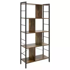 HOMCOM Industrial Storage Unit, 5 Tiers Bookcase with Open Compartments for Office Living Room, Bedroom, Rustic Brown and Black - 1