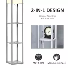 HOMCOM 3-Tier Floor Lamp, Floor Light with Storage Shelf, Reading Standing Lamp with Acrylic Shade for Living Room, Bedroom, Kitchen, Dining Room, Office, Dorm, 160cm, Grey - 4