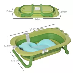 HOMCOM Baby Bath Tub for Toddler Kids Infant Ergonomic Foldable Secure Non-Slip Portable with Baby Cushion for 0-3 Years Green - 3