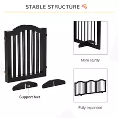 PawHut Freestanding Pet Gate Wooden Dog Gate with Support Feet Foldable Pet Fence Safety Barrier for the House Doorway Stairs Black - 7