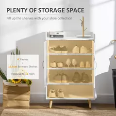 HOMCOM Modern Shoe Cabinet Storage Organizer with Doors and Shelves for Hallway & Entryway, 60L x 30W x 92Hcm, White - 4