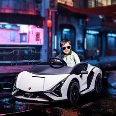 HOMCOM Lamborghini Sian Licensed 12V Electric Car for Kids 2 Motors Toy Car with Remote Control Music Lights MP3 for 3-5 Years White - 2