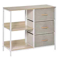 HOMCOM Chest of Drawers Storage  Dresser Cabinet Organizer with 3 Fabric Drawers and 2 Display Shelves for Living Room, Bedroom, Hallway, Beige - 1