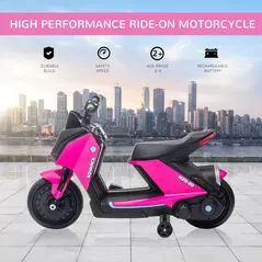 HOMCOM 6V Kids Electric Motorbike Ride On Toy w/ Music LED Lights Safety Training Wheels for Girls Boy 2-4 Years Pink - 4