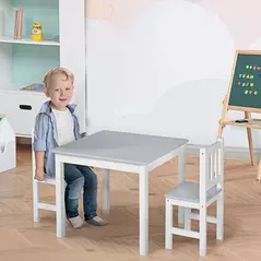 HOMCOM Kids Table and Chair Set 3 Pieces Toddler Preschoolers Desk with 2 Chairs for Indoor Study Rest Snack Time Grey - 2