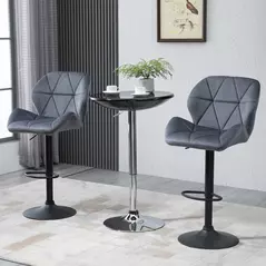 HOMCOM Adjustable Bar Stools Set of 2, Armless Upholstered Swivel Counter Chairs, Barstools with Back, Footrest, Dark Grey - 1