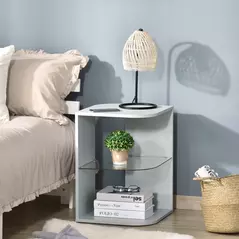 HOMCOM Modern Side Table Three Layer Bedside Table Nightstand with 2 Storage Shelves, for Living room, Bedroom, Grey - 2