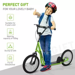 HOMCOM Kick Scooters for Kids with Adjustable Height, Anti-Slip Deck, Dual Brakes, Rubber Tyres, for Boys and Girls Aged 5+ Years Old - Green - 5