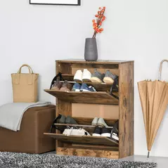 HOMCOM Industrial Shoe Cabinet with 2 Flip Drawers, Narrow Shoe Storage Cabinet for 12 Pairs, Freestanding Slim Shoe Storage Organiser for Entryway, Hallway, Rustic Brown - 7