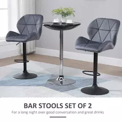 HOMCOM Adjustable Bar Stools Set of 2, Armless Upholstered Swivel Counter Chairs, Barstools with Back, Footrest, Dark Grey - 4