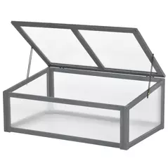 Outsunny Wooden Cold Frame, Small Polycarbonate Greenhouse for Plants with Openable & Tilted Top Cover, Grey, 100 x 65 x 40cm - 1