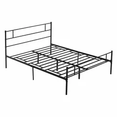 HOMCOM King Metal Bed Frame Solid Bedstead Base with Headboard and Footboard, Metal Slat Support and Underbed Storage Space, Bedroom Furniture, Black - 1