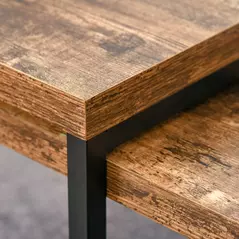 HOMCOM Nesting Coffee Table Set of 2, Industrial Stacking Side End Tables with Metal Frame for Living Room, Bedroom, Rustic Brown - 9