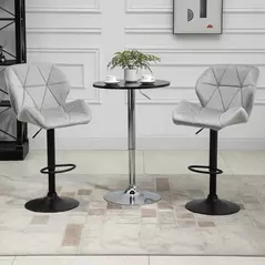 HOMCOM Adjustable Bar Stools Set of 2, Armless Upholstered Swivel Counter Chairs, Barstools with Back, Footrest, Light Grey - 1