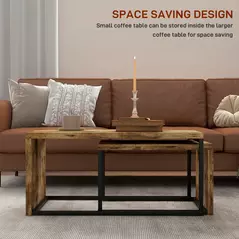 HOMCOM Nesting Coffee Table Set of 2, Industrial Stacking Side End Tables with Metal Frame for Living Room, Bedroom, Rustic Brown - 7