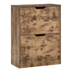 HOMCOM Industrial Shoe Cabinet with 2 Flip Drawers, Narrow Shoe Storage Cabinet for 12 Pairs, Freestanding Slim Shoe Storage Organiser for Entryway, Hallway, Rustic Brown - 1