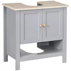 kleankin Under Sink Cabinet, Bathroom Vanity Unit, Pedestal Under Sink Design, Storage Cupboard with Adjustable Shelf, Grey - 1