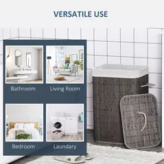 HOMCOM Laundry Basket with Flip Lid and String Handles, Collapsible Hamper Removable Lining Board Base Foldable Water-Resistant Dirty Clothes Storage, Grey - 7