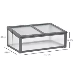 Outsunny Wooden Cold Frame, Small Polycarbonate Greenhouse for Plants with Openable & Tilted Top Cover, Grey, 100 x 65 x 40cm - 3