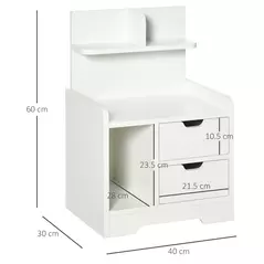 HOMCOM Bedside Table, Small Bedside Cabinet with 2 Drawers and Storage Shelves, Modern Nightstand for Bedroom, White - 3