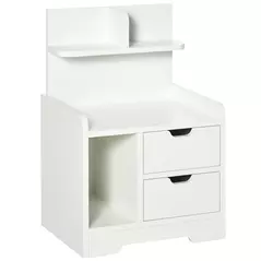 HOMCOM Bedside Table, Small Bedside Cabinet with 2 Drawers and Storage Shelves, Modern Nightstand for Bedroom, White - 1