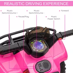 HOMCOM 6V Kids Electric Ride on Car Toddlers Quad Bike All Terrain Vehicle Toy With Music for 18-36 months Pink - 6