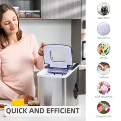 HOMCOM Ice Maker Machine Countertop, 9 Ice Cubes in 8 Mins, 12KG in 24Hrs, Self-Cleaning Portable Ice Cube Maker w/ Adjustable Ice Size, Ice Scoop, Basket, Stainless Steel, No Plumbing Required, Black - 6